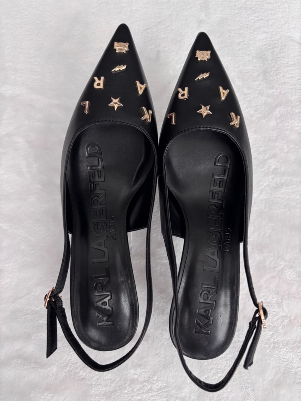 KARL LAGERFELD Sunday Black Faux Leather Slingback Kitten Heel Pump--NWOB--7.5 - Picture 3 of 15